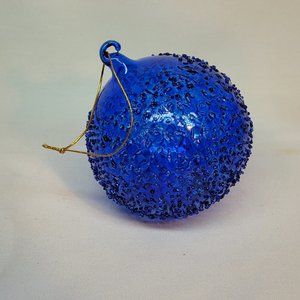 Winward  Cobalt  blue Ice Crust Glass Ornament